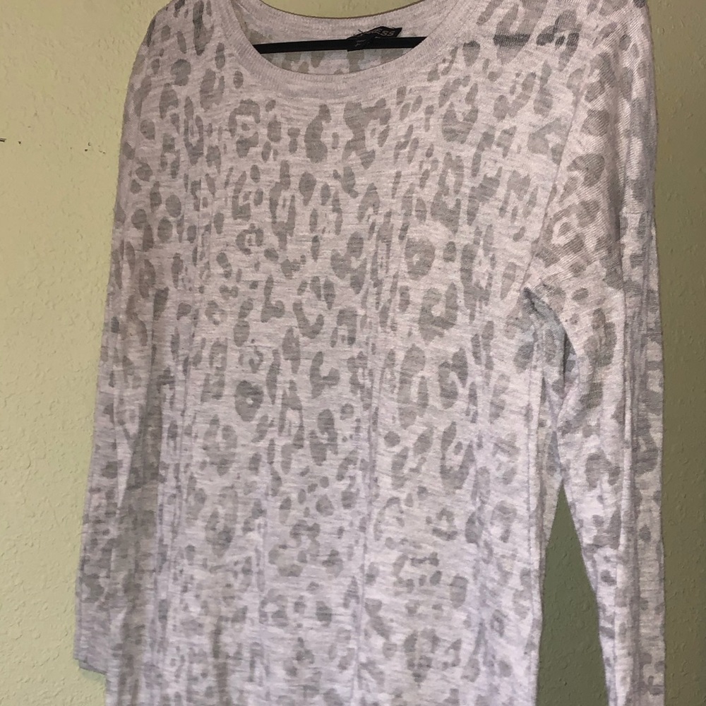 Express grey cheetah print see through sweater